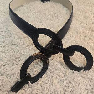 Chico's Faux Navy Snakeskin Belt Slide Adjust Leather Backing S/M